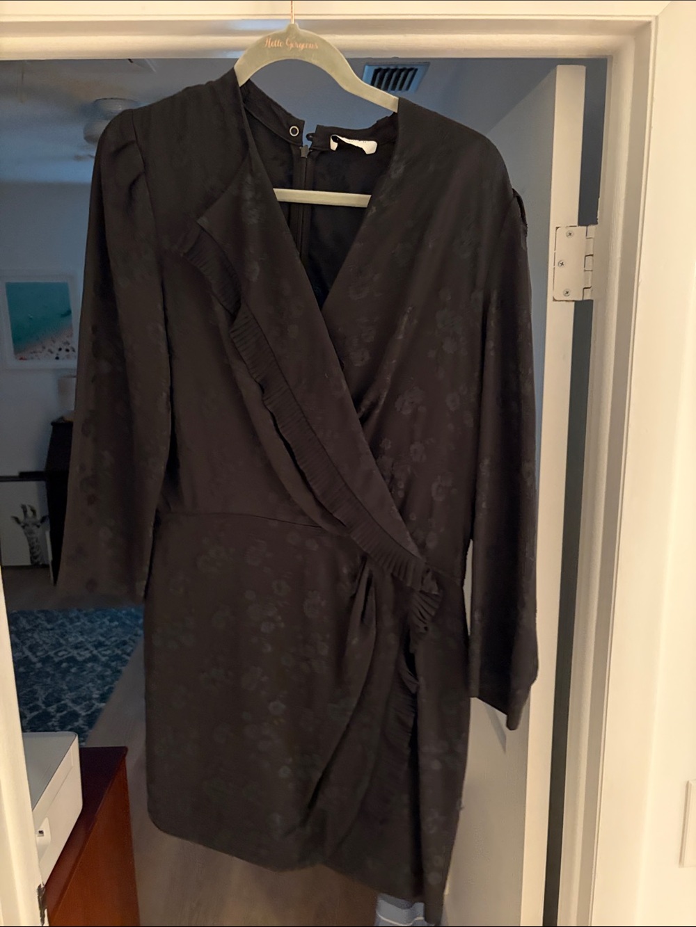 Sandro Women’s Black Wrap Dress with Ruffle Trim